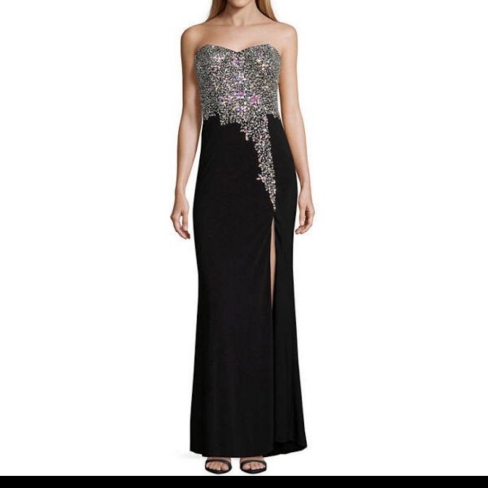 $375 CRYSTAL DOLL Women's BLUE BEADED LONG DRESS S